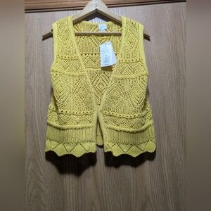 a new day Yellow Crochet Knit Sleeveless Vest